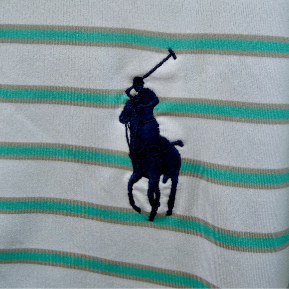 Ralph Lauren RLX Men Large Polo Shirt Performance Green White Striped Big Pony - Picture 6 of 11